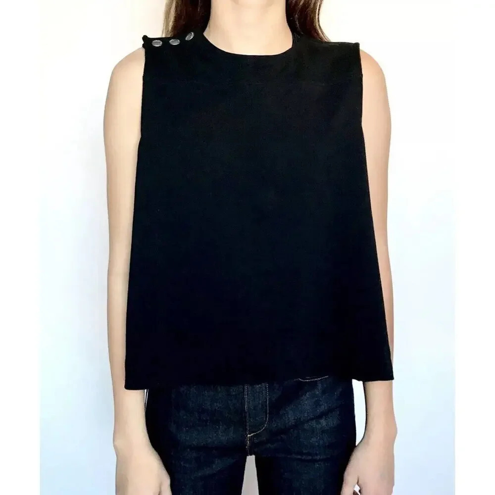 Rag Bone Women's Black Crew Neck Sleeveless Oversize tank top Size XS 1044